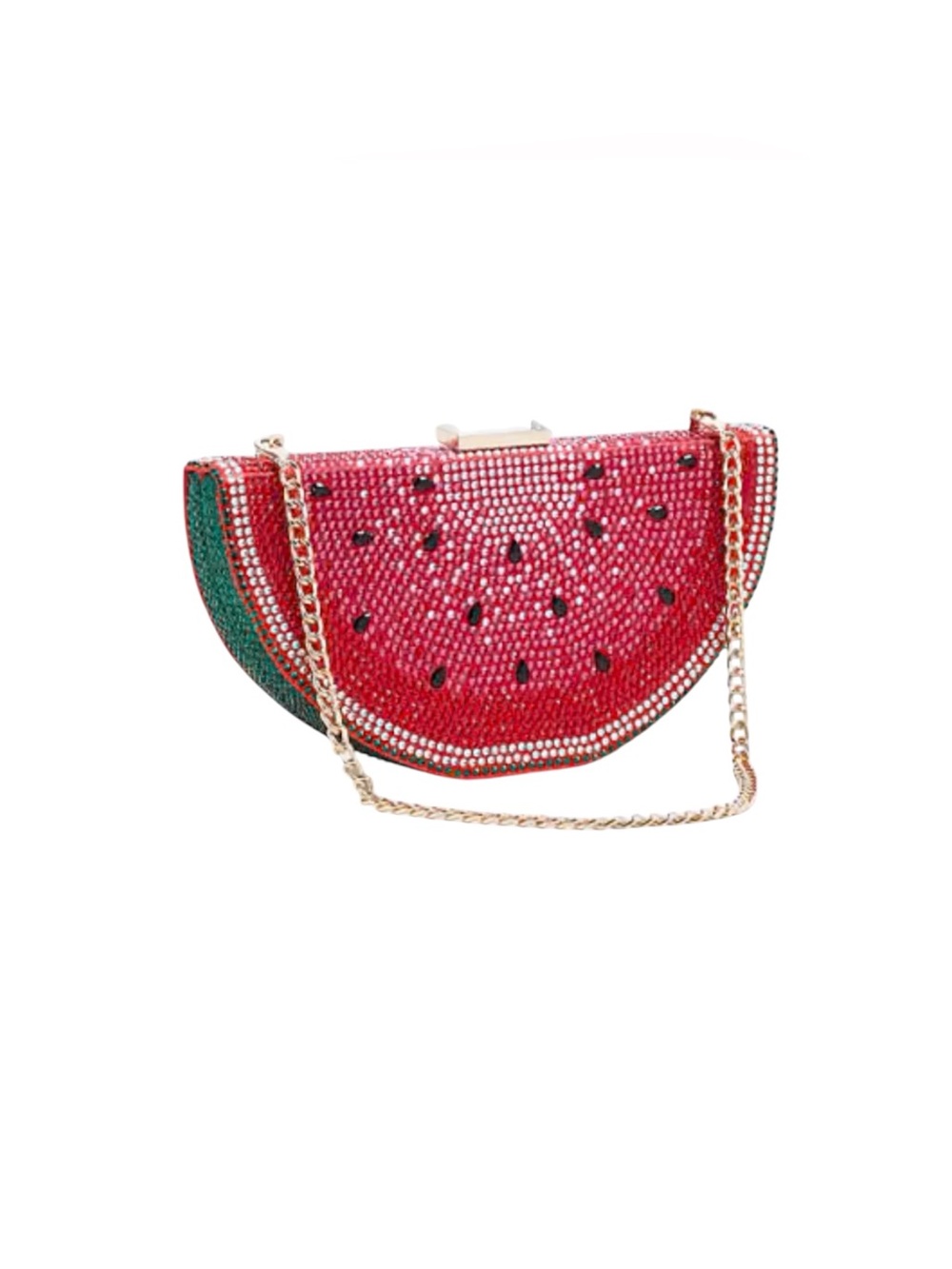 Crystal Watermelon Wristlet Clutch with Gold Chain - Red/Green
